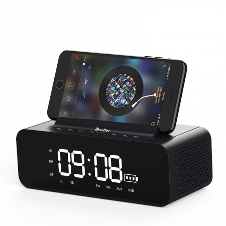 OneDer V06多機能デュアル目覚まし時計LEDディスプレイワイヤレスBluetoothスピーカー 