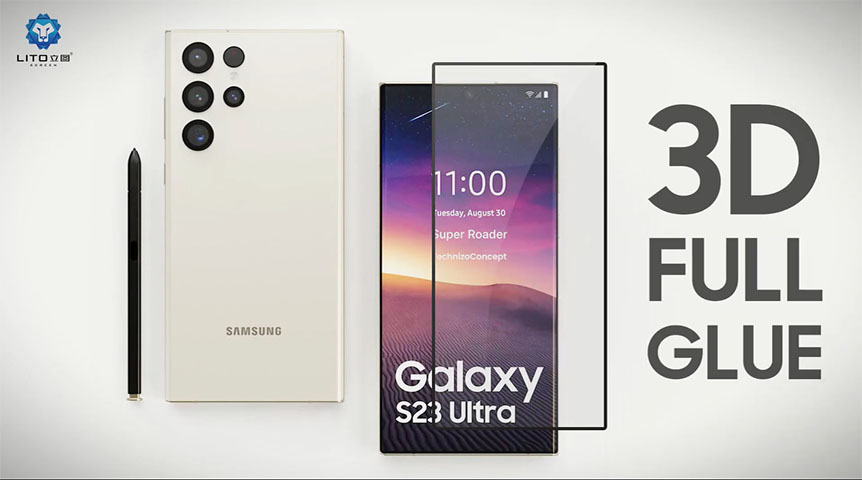 Samsung Galaxy S23 Ultra用Litoフルグルー強化ガラススクリーンプロテクター