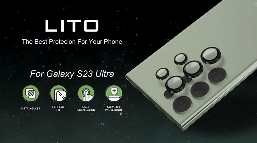 Lito S+ メタル カメラ レンズ プロテクター Samsung Galaxy S23 Ultra用 簡単取り付けキット付き
