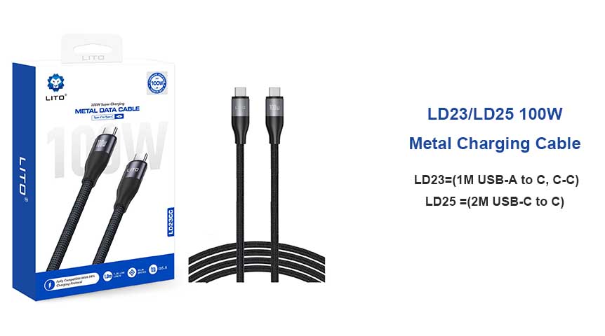 LITO LD23 LD25 100W 1M 2M 高速タイプC充電ケーブル