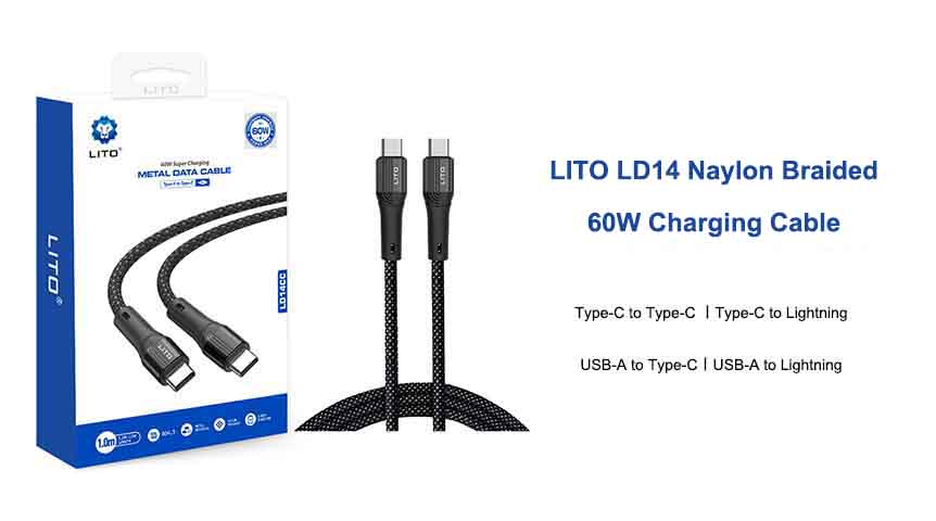 最も耐久性の高い LITO LD14 高速充電編組データケーブル