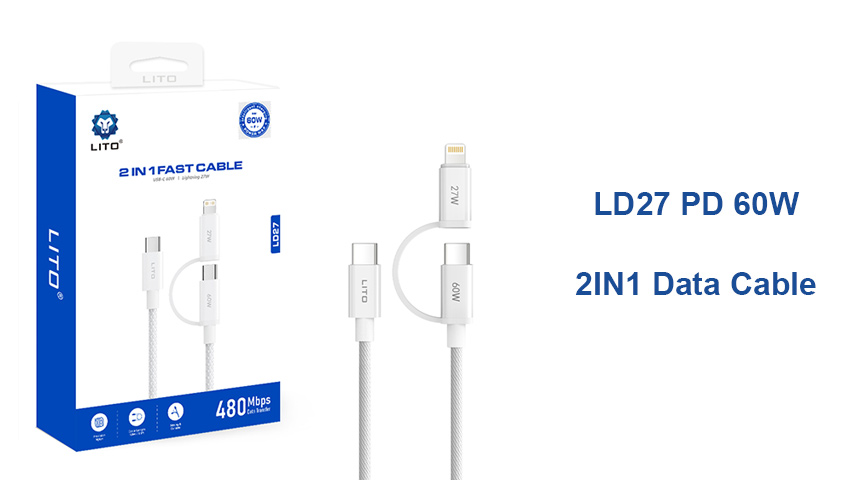 LITO LD27 60W 2 in 1 高速充電ケーブル（USB Type-CおよびLightning対応）